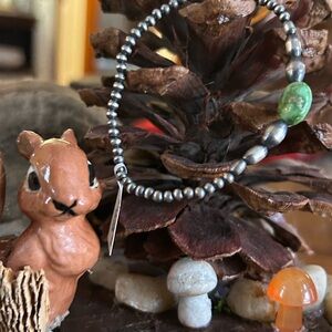 925 Sterling Italian pearls and Sonoran turquoise stretchy bracelet